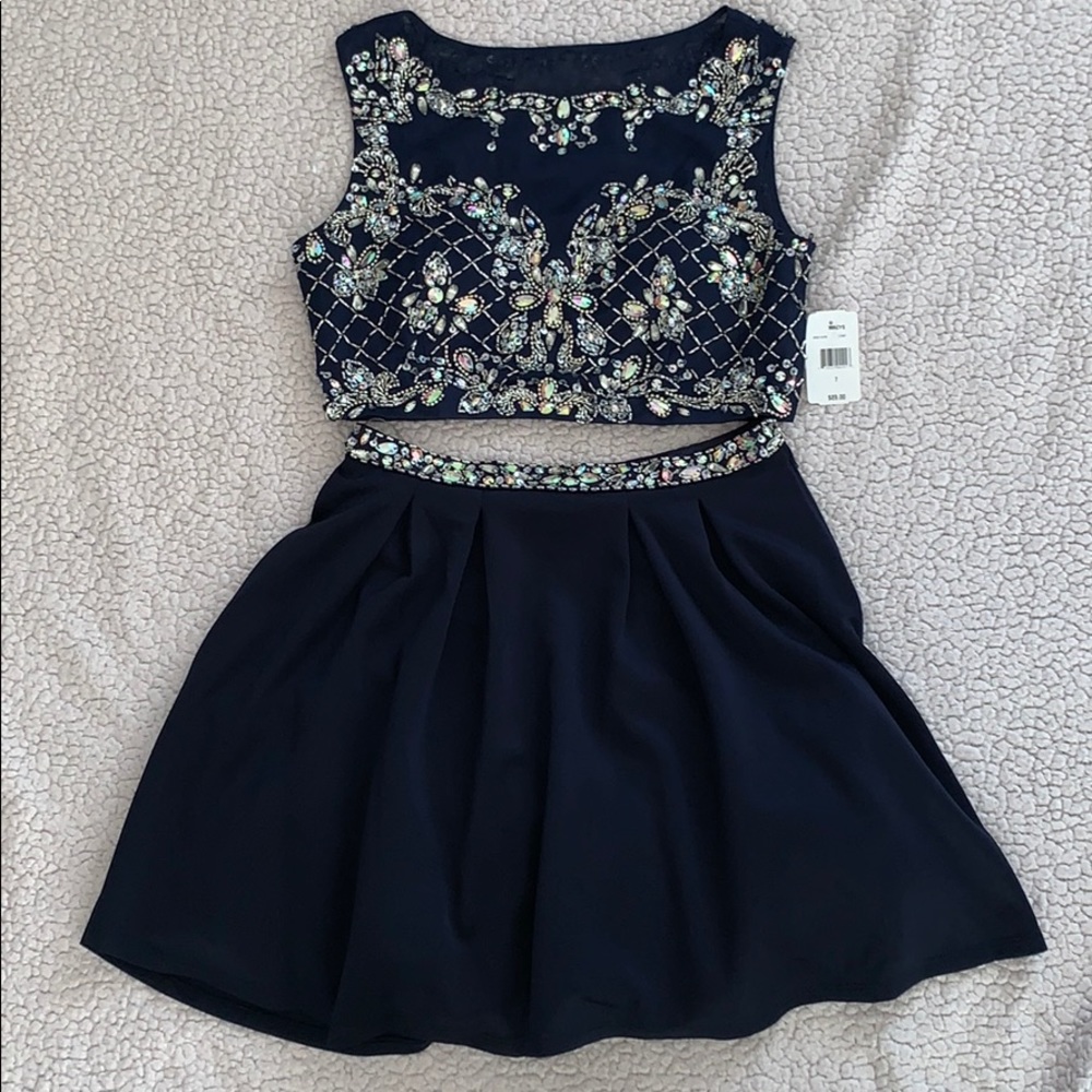 Navy Blue Jeweled Homecoming/Formal Dress
